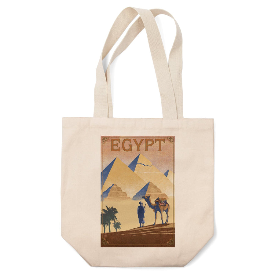 Egypt, Pyramids, Lithograph Style, Lantern Press Artwork, Tote Bag Totes Lantern Press 