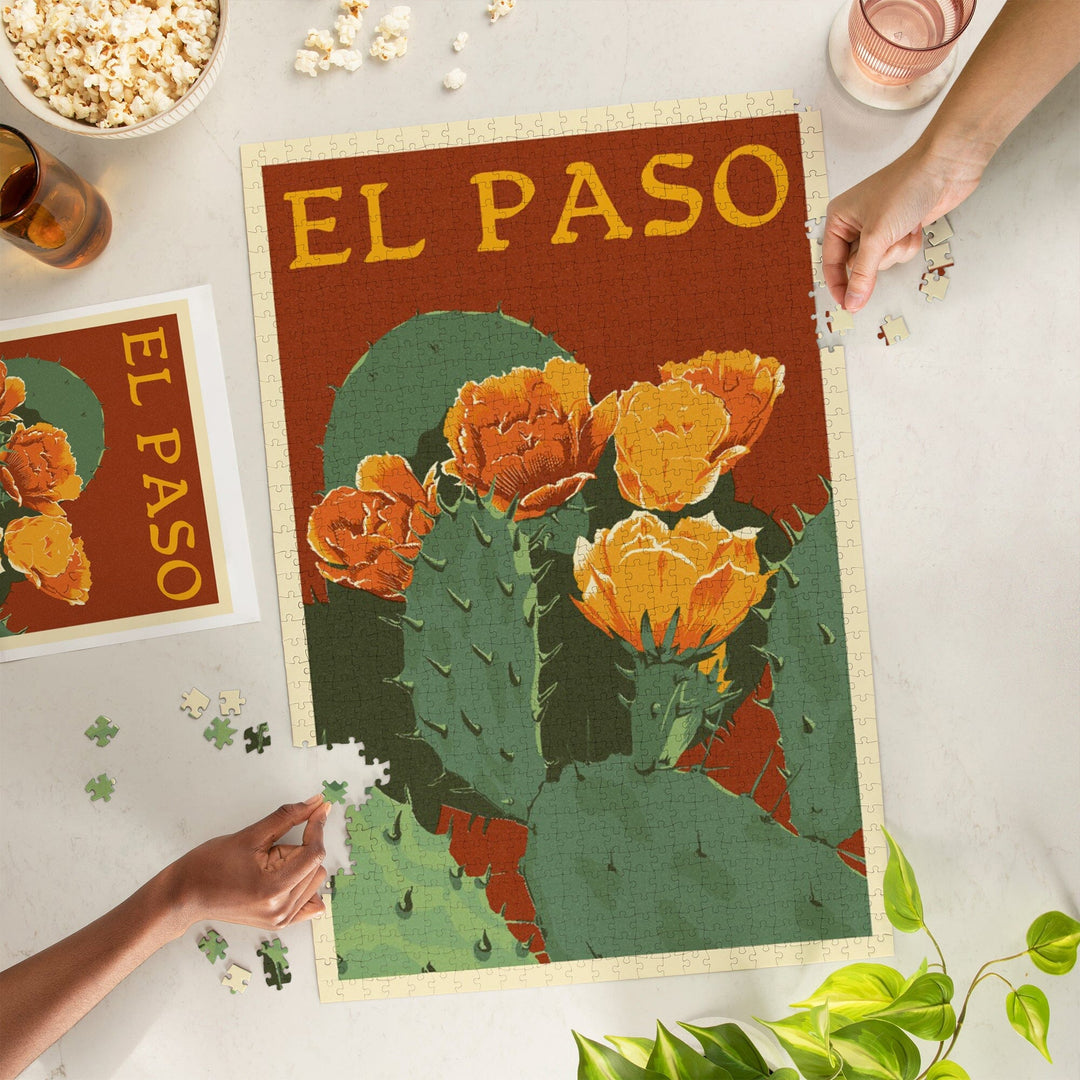 El Paso, Prickly Pear Cactus, Letterpress, Jigsaw Puzzle Puzzle Lantern Press 