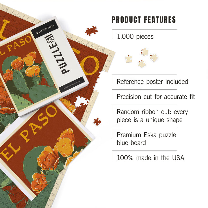 El Paso, Prickly Pear Cactus, Letterpress, Jigsaw Puzzle Puzzle Lantern Press 
