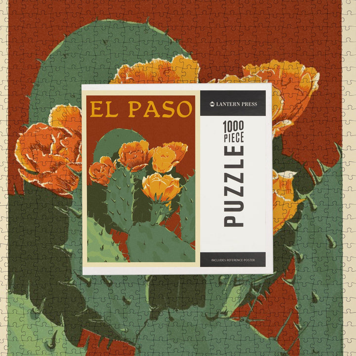 El Paso, Prickly Pear Cactus, Letterpress, Jigsaw Puzzle Puzzle Lantern Press 