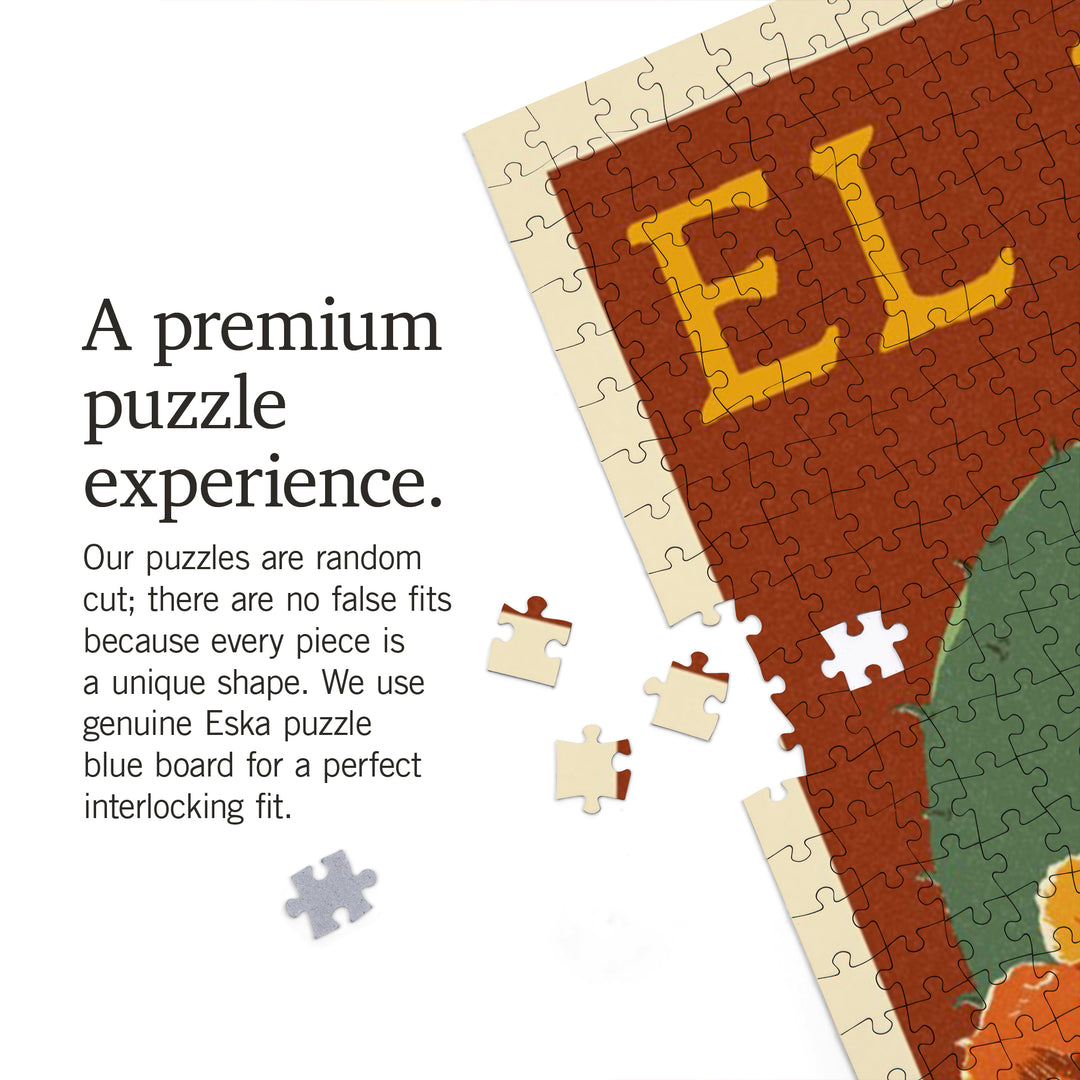 El Paso, Prickly Pear Cactus, Letterpress, Jigsaw Puzzle Puzzle Lantern Press 