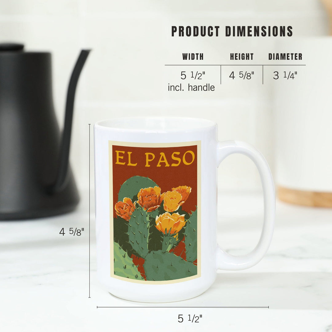 El Paso, Prickly Pear Cactus, Letterpress, Lantern Press Artwork, Ceramic Mug Mugs Lantern Press 