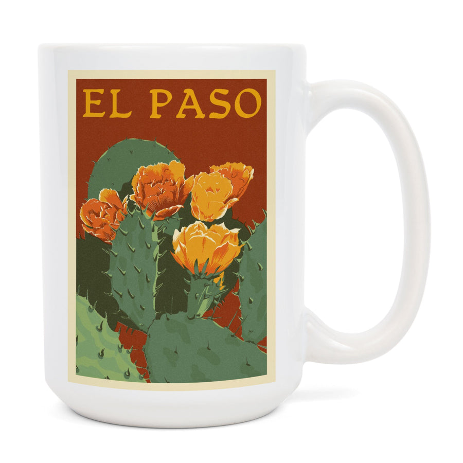 El Paso, Prickly Pear Cactus, Letterpress, Lantern Press Artwork, Ceramic Mug Mugs Lantern Press 