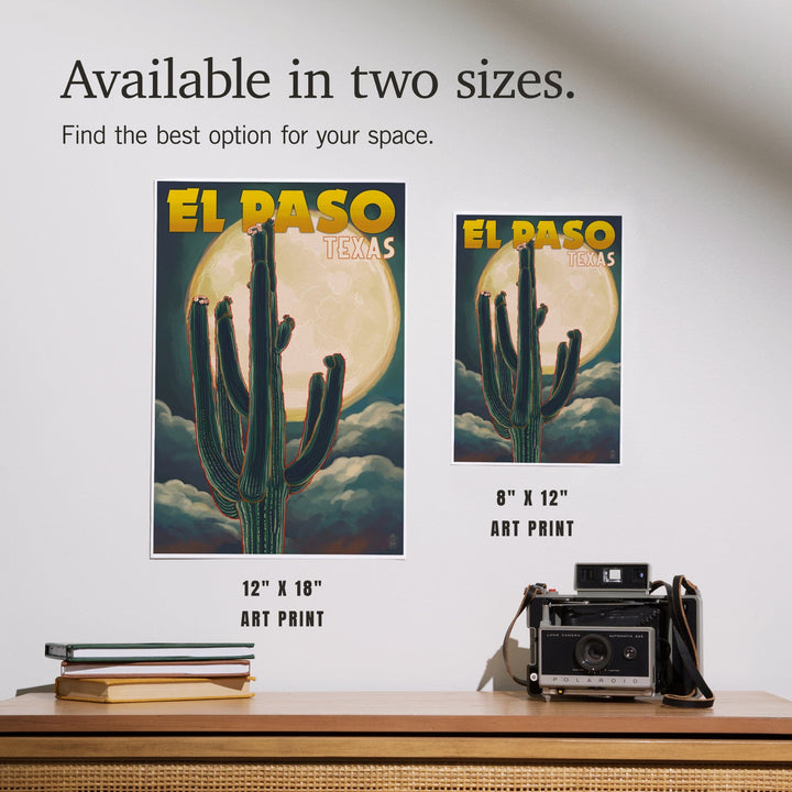 El Paso, Texas, Cactus and Full Moon, Art & Giclee Prints Art Lantern Press 