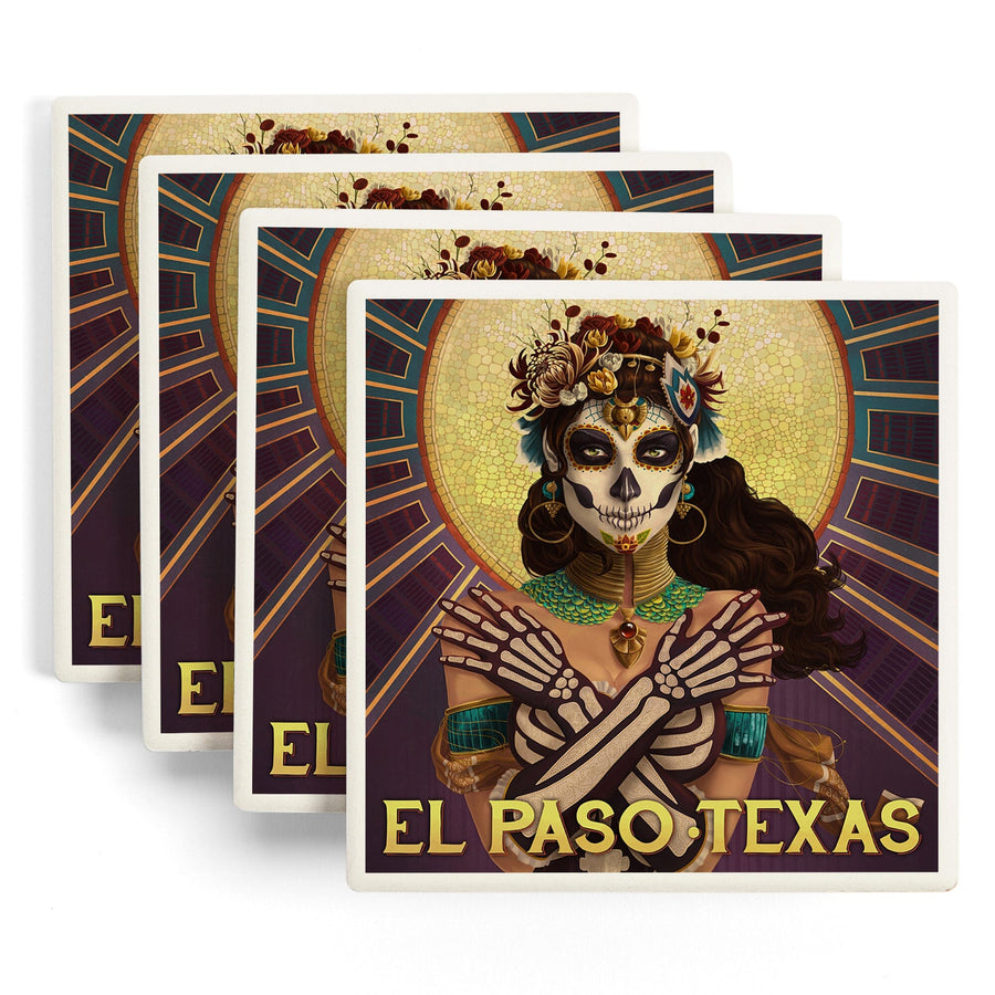 El Paso, Texas, Day of the Dead Crossbones, Lantern Press Artwork, Coaster Set - Lantern Press