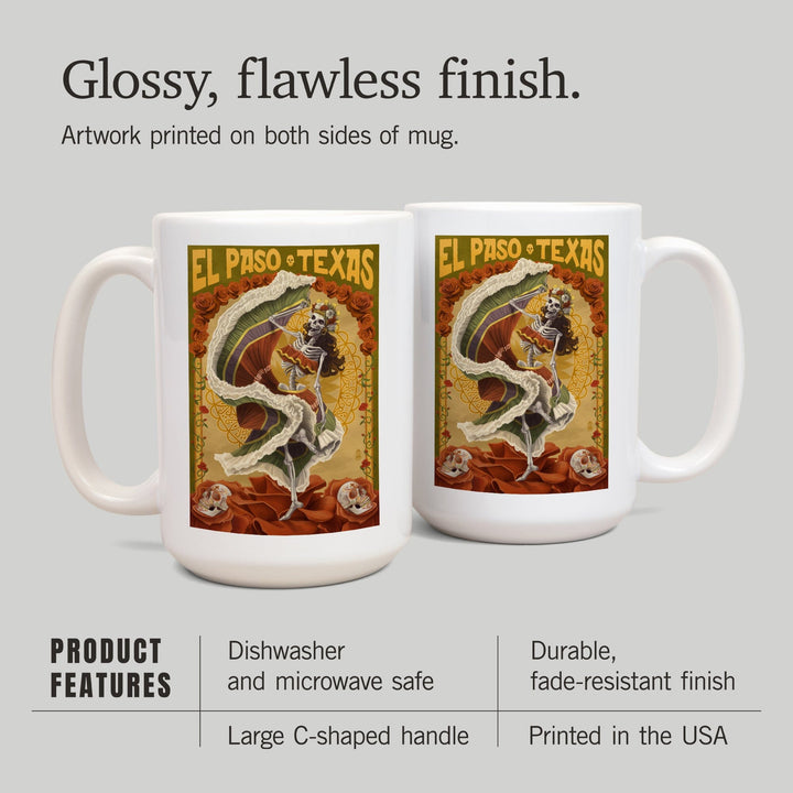 El Paso, Texas, Day of the Dead Dancer, Lantern Press Artwork, Ceramic Mug - Lantern Press