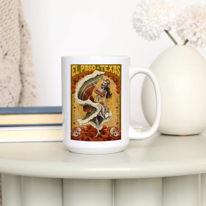 El Paso, Texas, Day of the Dead Dancer, Lantern Press Artwork, Ceramic Mug - Lantern Press