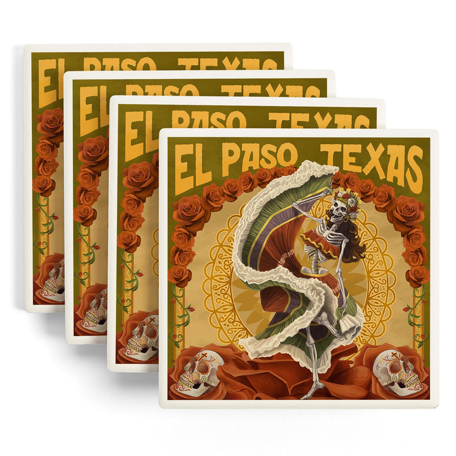 El Paso, Texas, Day of the Dead Dancer, Lantern Press Artwork, Coaster Set - Lantern Press