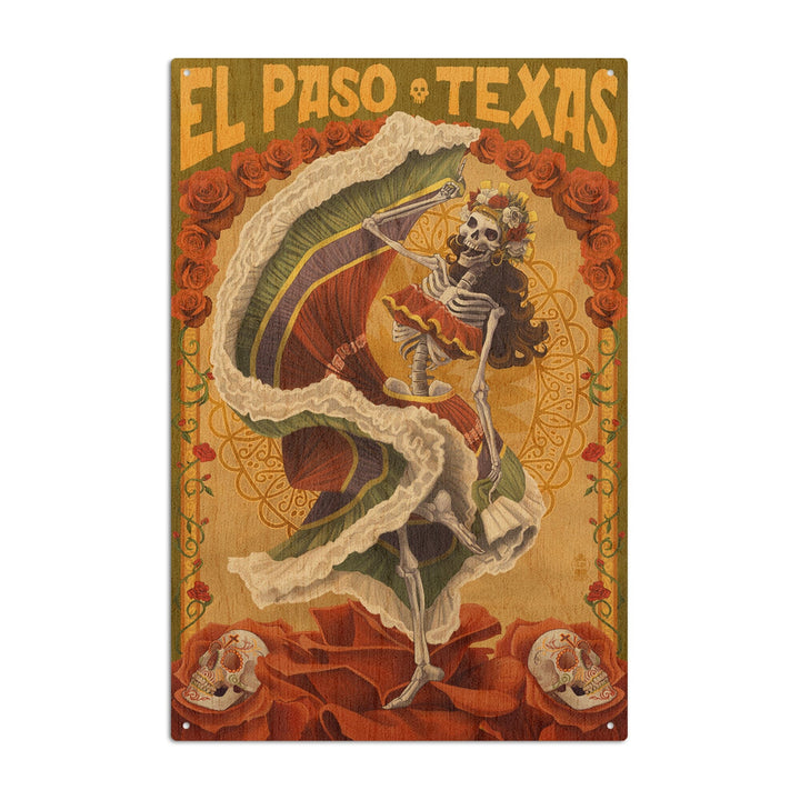 El Paso, Texas, Day of the Dead Dancer, Lantern Press Artwork, Wood Signs and Postcards Wood Lantern Press 10 x 15 Wood Sign 