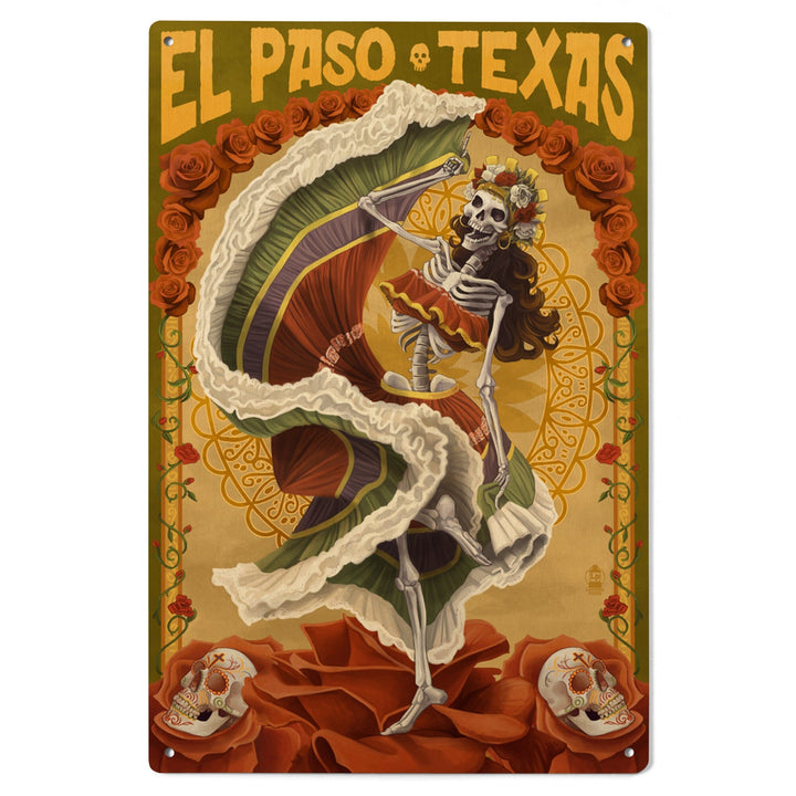 El Paso, Texas, Day of the Dead Dancer, Lantern Press Artwork, Wood Signs and Postcards Wood Lantern Press 