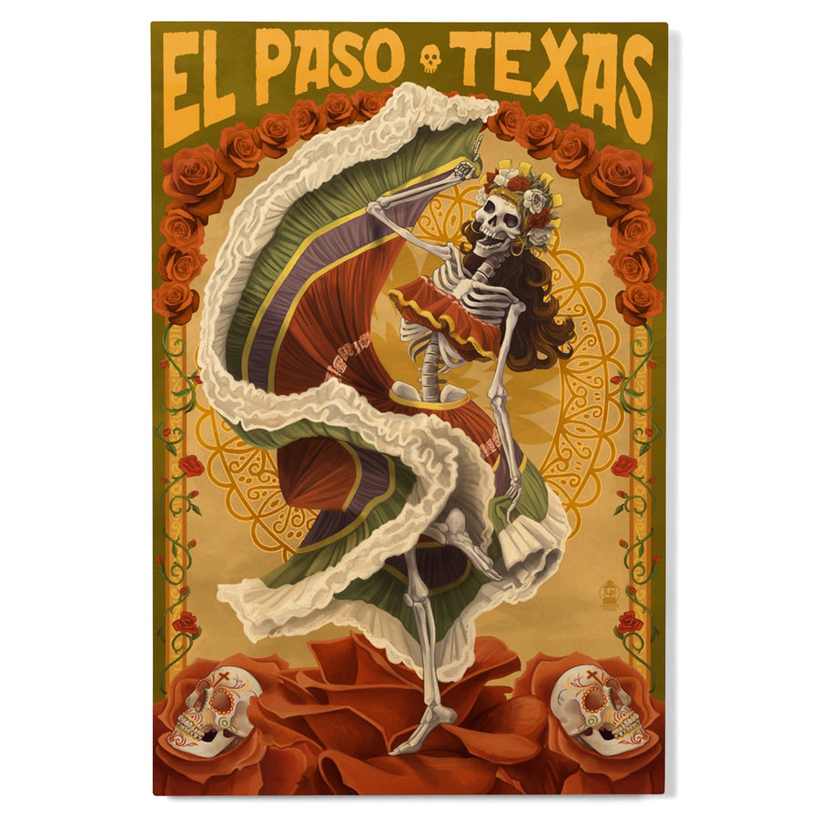 El Paso, Texas, Day of the Dead Dancer, Lantern Press Artwork, Wood Signs and Postcards Wood Lantern Press 