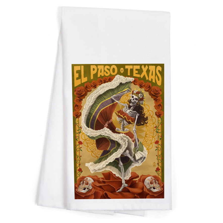 El Paso, Texas, Day of the Dead Dancer, Organic Cotton Kitchen Tea Towels Kitchen Lantern Press 