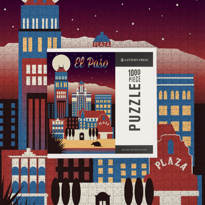 El Paso, Texas, Retro Skyline Chromatic Series, Jigsaw Puzzle Puzzle Lantern Press 
