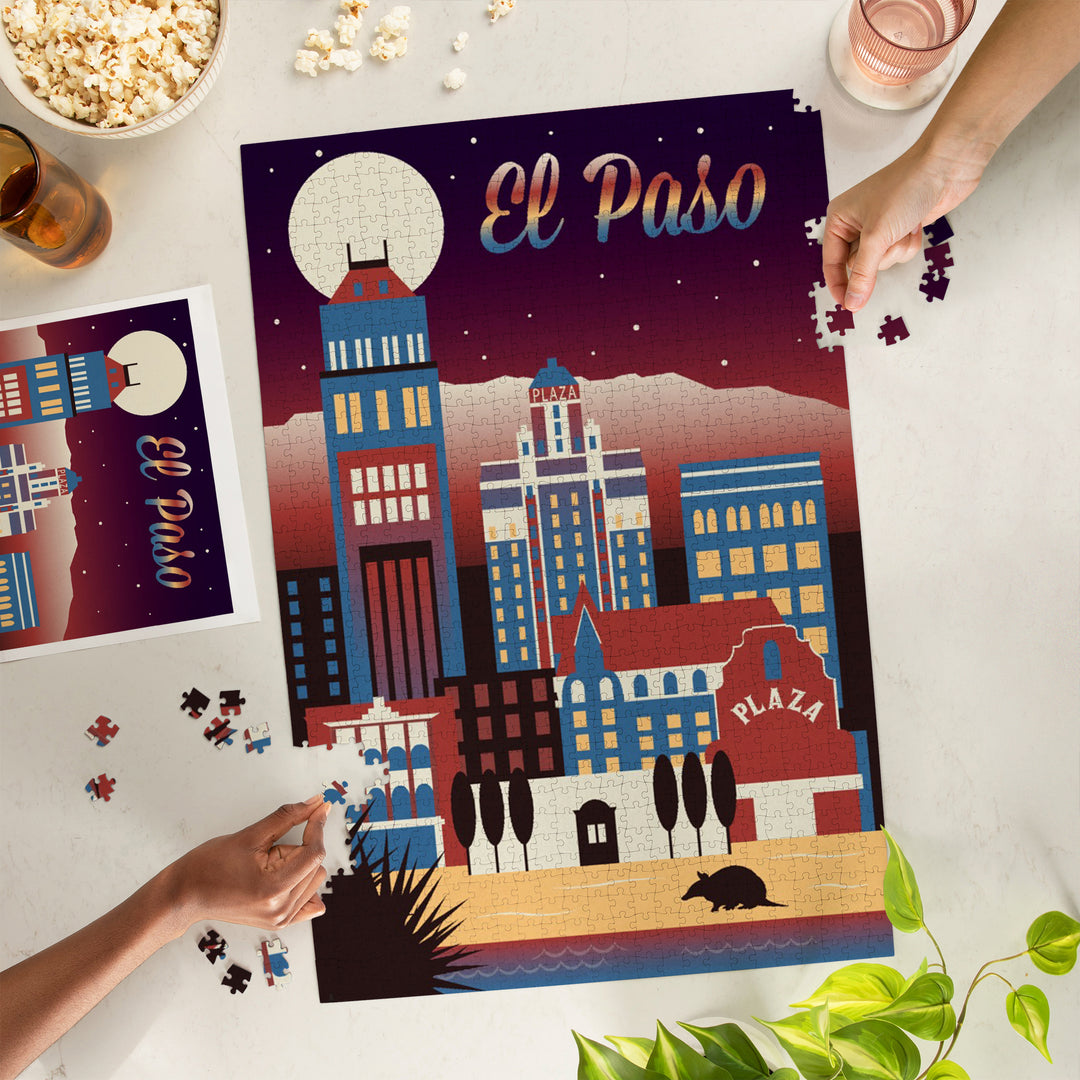 El Paso, Texas, Retro Skyline Chromatic Series, Jigsaw Puzzle Puzzle Lantern Press 