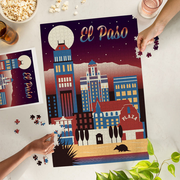 El Paso, Texas, Retro Skyline Chromatic Series, Jigsaw Puzzle Puzzle Lantern Press 