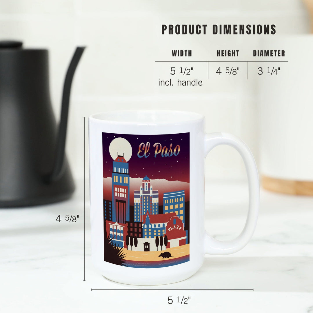 El Paso, Texas, Retro Skyline Chromatic Series, Lantern Press Artwork, Ceramic Mug - Lantern Press