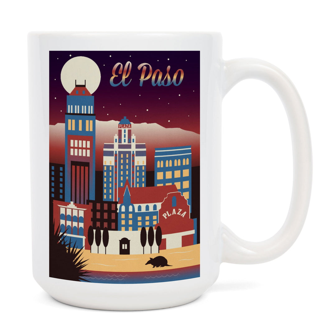 El Paso, Texas, Retro Skyline Chromatic Series, Lantern Press Artwork, Ceramic Mug Mugs Lantern Press 