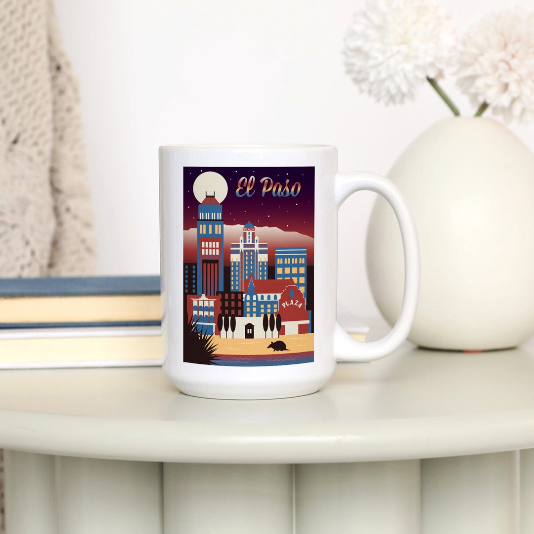 El Paso, Texas, Retro Skyline Chromatic Series, Lantern Press Artwork, Ceramic Mug Mugs Lantern Press 