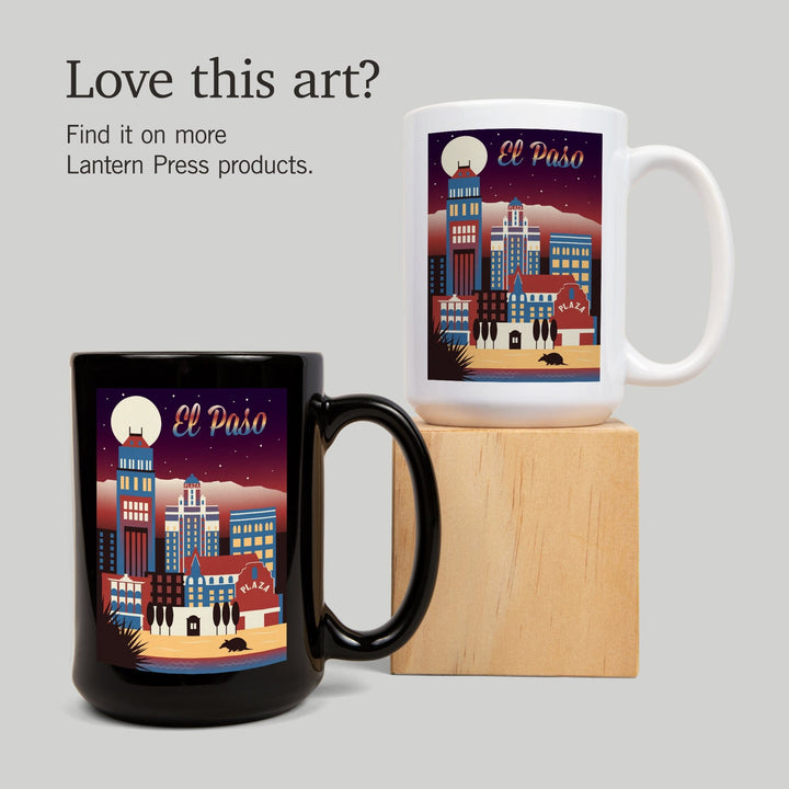 El Paso, Texas, Retro Skyline Chromatic Series, Lantern Press Artwork, Ceramic Mug - Lantern Press