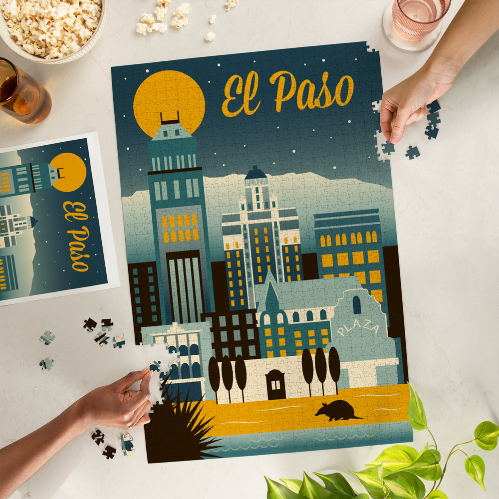 El Paso, Texas, Retro Skyline Series, Jigsaw Puzzle Puzzle Lantern Press 