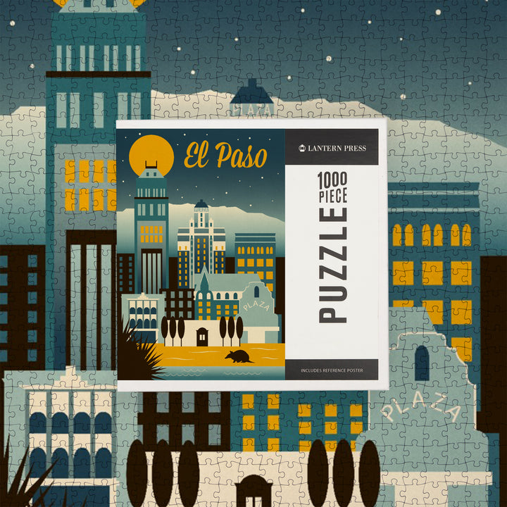 El Paso, Texas, Retro Skyline Series, Jigsaw Puzzle Puzzle Lantern Press 