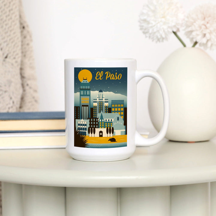 El Paso, Texas, Retro Skyline Series, Lantern Press Artwork, Ceramic Mug - Lantern Press