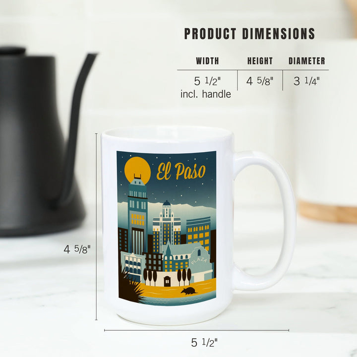 El Paso, Texas, Retro Skyline Series, Lantern Press Artwork, Ceramic Mug - Lantern Press