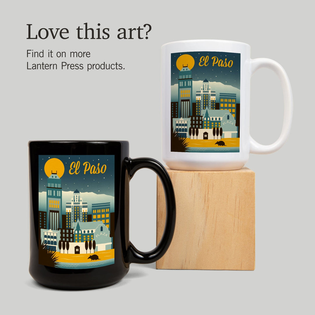 El Paso, Texas, Retro Skyline Series, Lantern Press Artwork, Ceramic Mug - Lantern Press