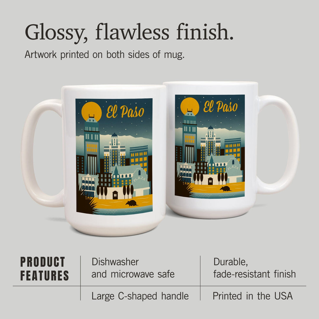 El Paso, Texas, Retro Skyline Series, Lantern Press Artwork, Ceramic Mug Mugs Lantern Press 