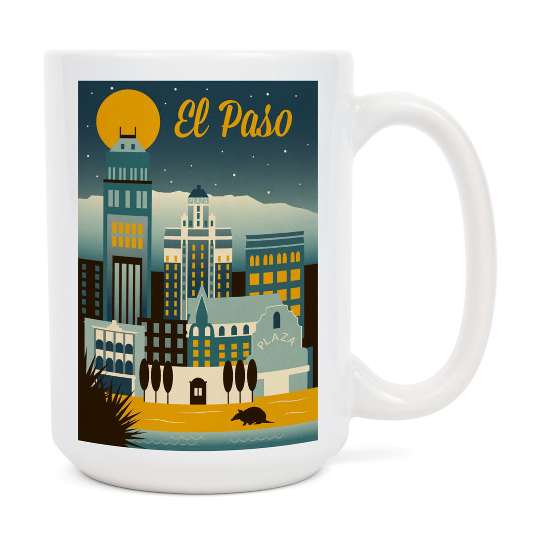 El Paso, Texas, Retro Skyline Series, Lantern Press Artwork, Ceramic Mug - Lantern Press