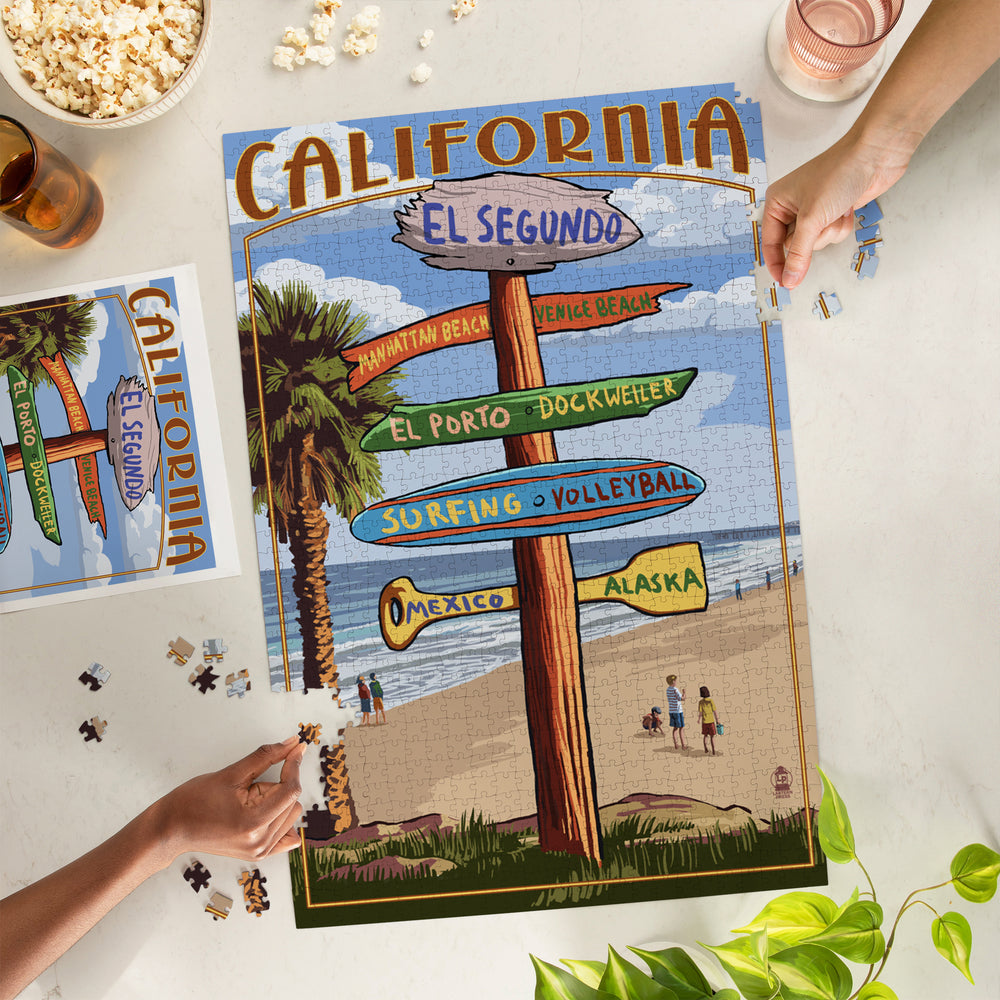 El Segundo, California, Destinations Sign, Jigsaw Puzzle Puzzle Lantern Press 