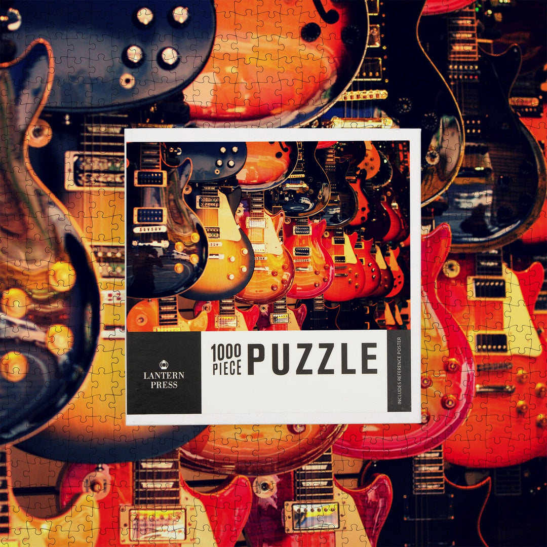 Electric Guitars on Wall, Jigsaw Puzzle Puzzle Lantern Press 