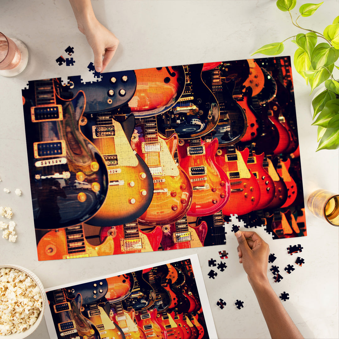 Electric Guitars on Wall, Jigsaw Puzzle Puzzle Lantern Press 