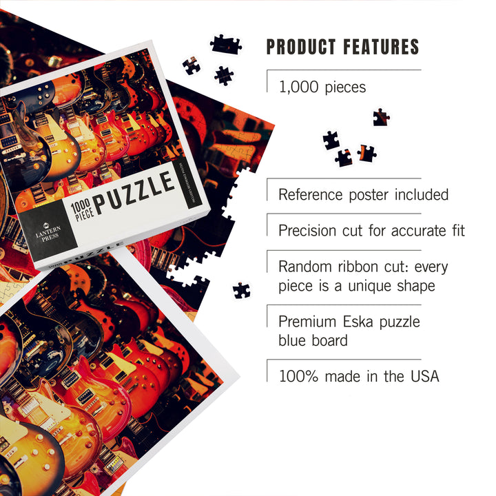 Electric Guitars on Wall, Jigsaw Puzzle Puzzle Lantern Press 