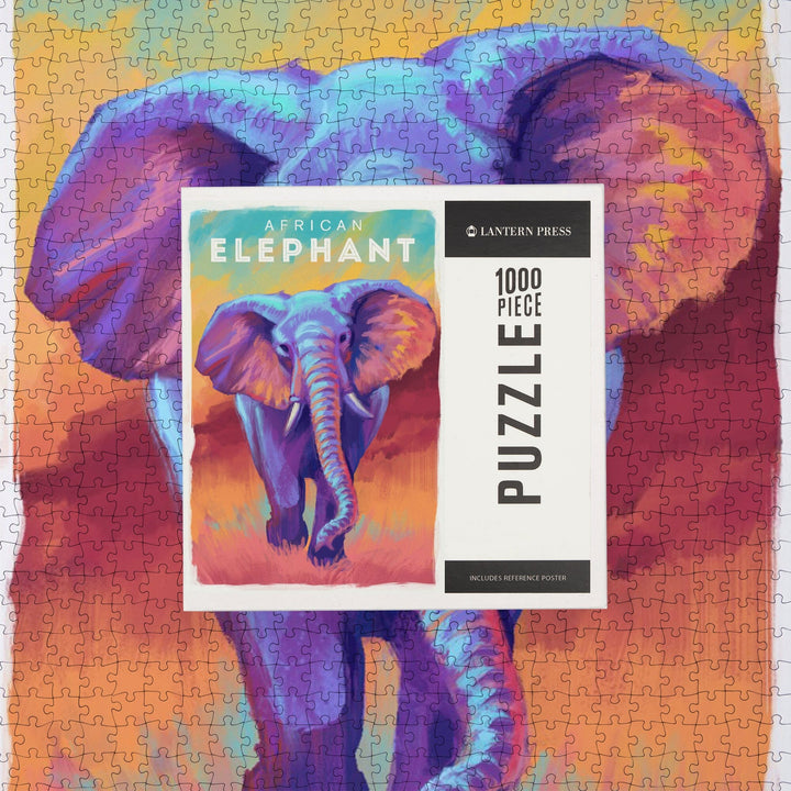 Elephant (African), Vivid, Jigsaw Puzzle Puzzle Lantern Press 