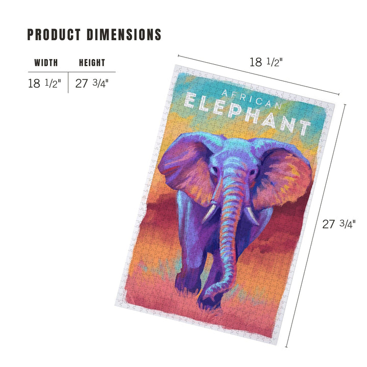 Elephant (African), Vivid, Jigsaw Puzzle Puzzle Lantern Press 