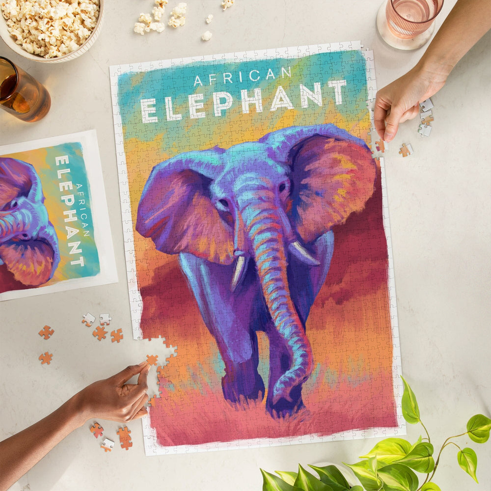 Elephant (African), Vivid, Jigsaw Puzzle Puzzle Lantern Press 