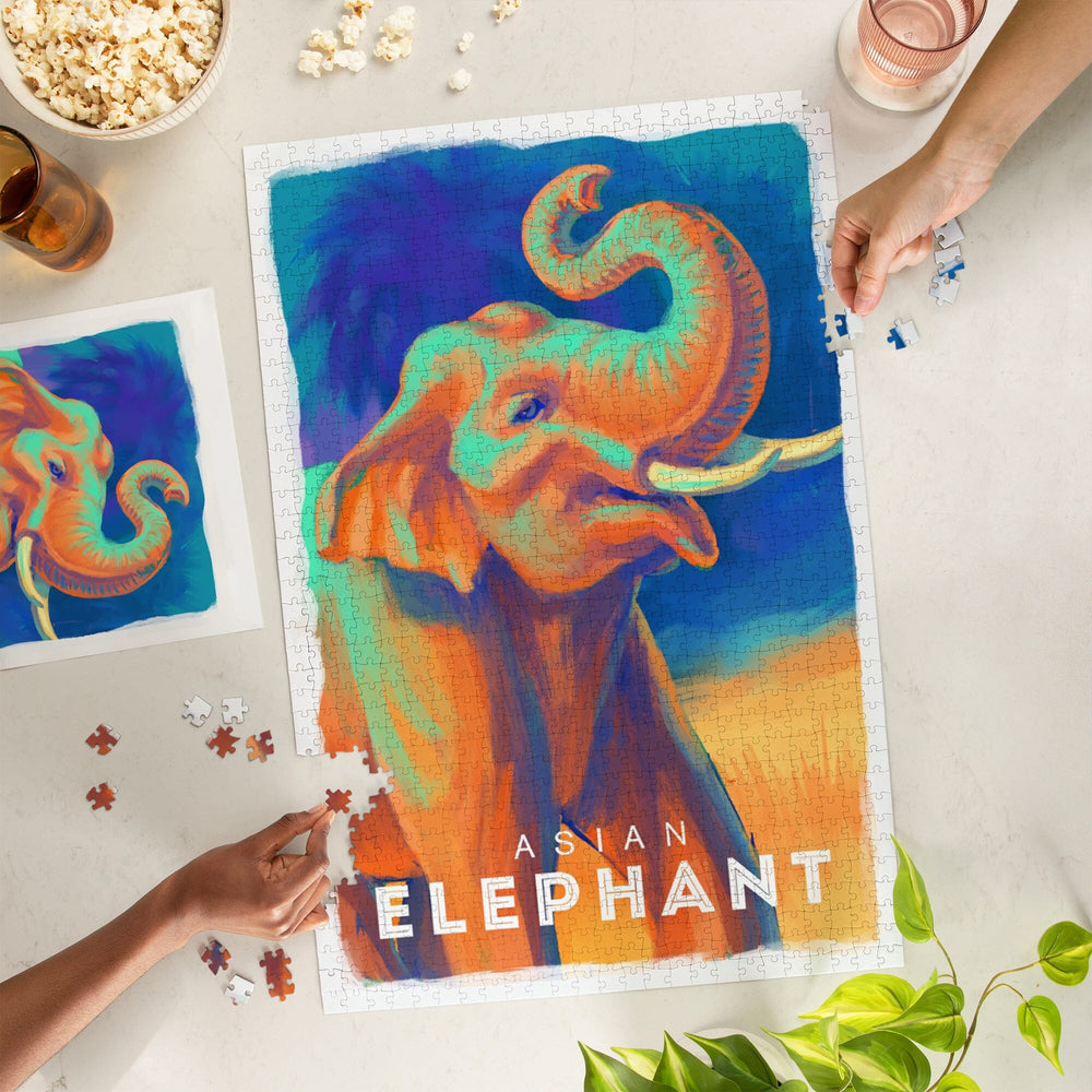 Elephant (Asian), Vivid, Jigsaw Puzzle Puzzle Lantern Press 
