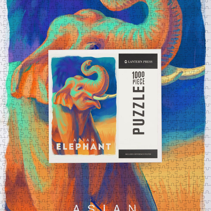 Elephant (Asian), Vivid, Jigsaw Puzzle Puzzle Lantern Press 