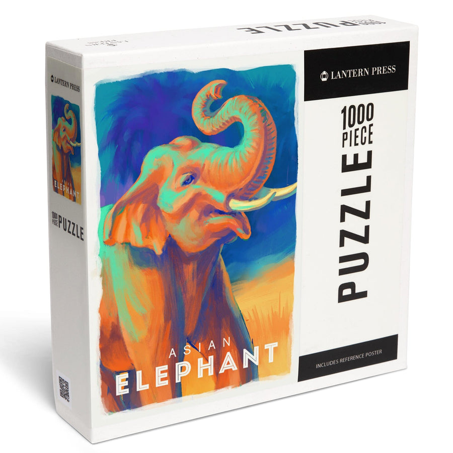 Elephant (Asian), Vivid, Jigsaw Puzzle Puzzle Lantern Press 