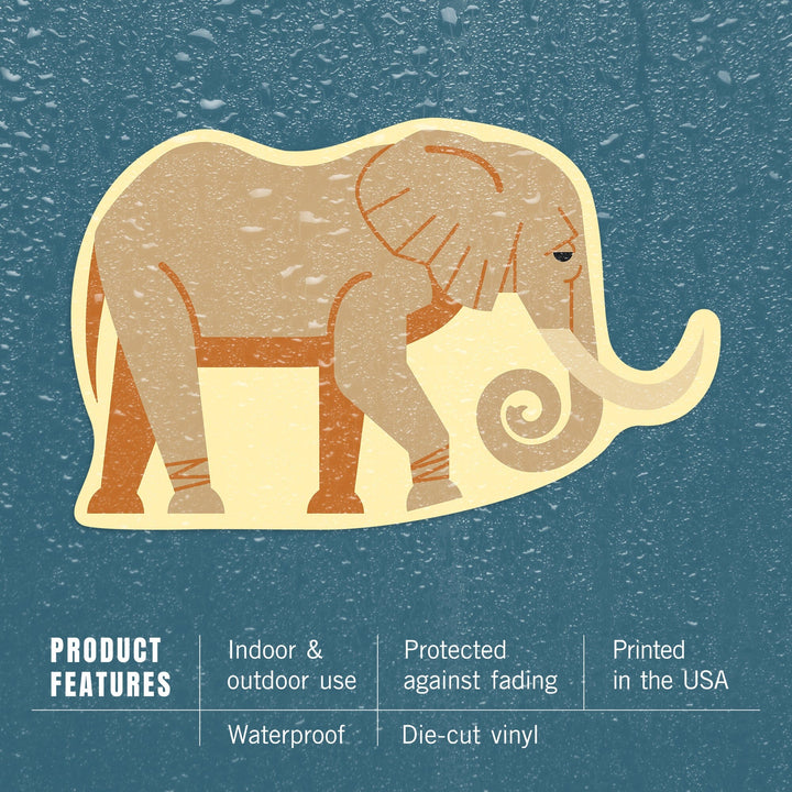 Elephant, Geometric, Contour, Vinyl Sticker Sticker Lantern Press 