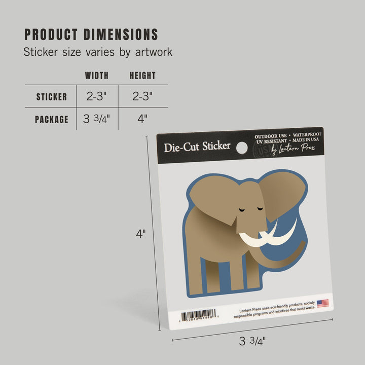 Elephant, Retro Style, Contour, Vinyl Sticker Sticker Lantern Press 