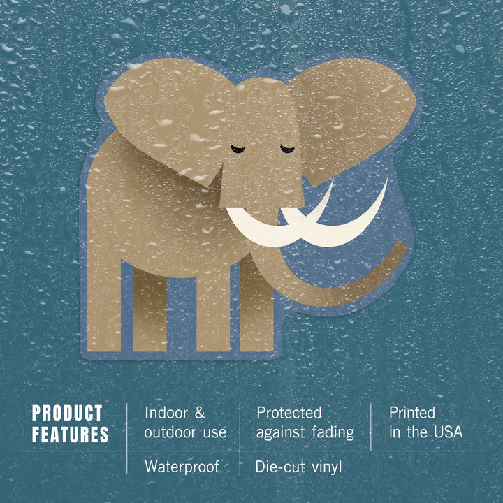 Elephant, Retro Style, Contour, Vinyl Sticker Sticker Lantern Press 