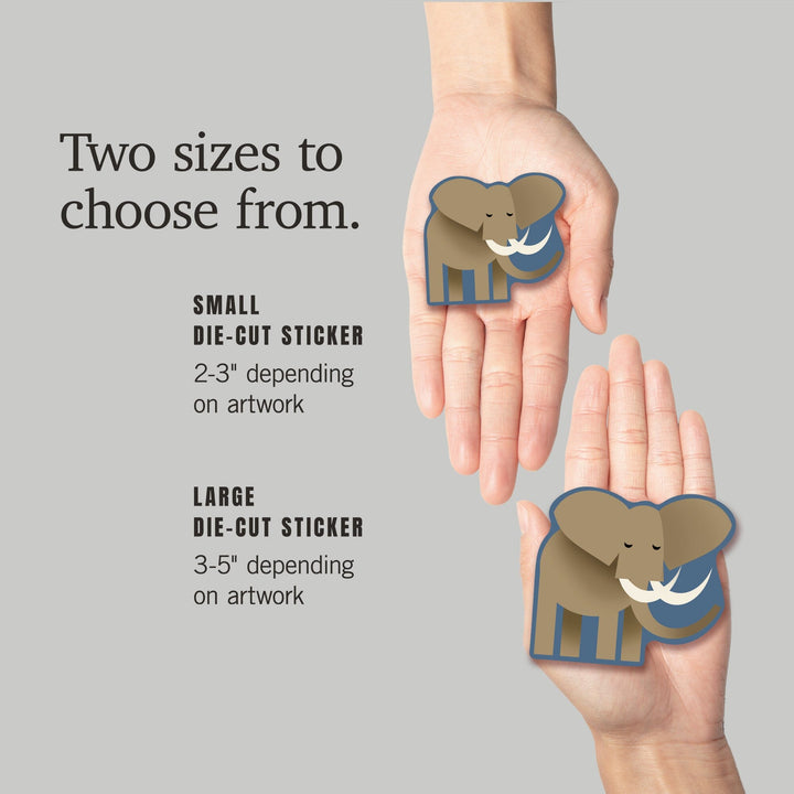 Elephant, Retro Style, Contour, Vinyl Sticker Sticker Lantern Press 
