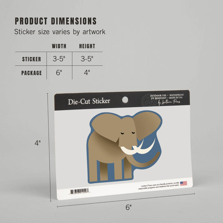 Elephant, Retro Style, Contour, Vinyl Sticker Sticker Lantern Press 