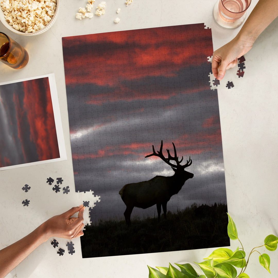 Elk and Sunset, Jigsaw Puzzle Puzzle Lantern Press 