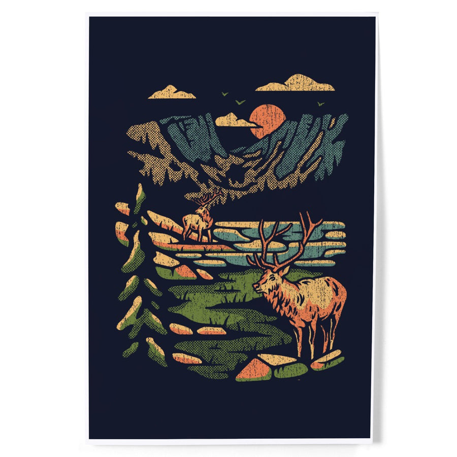 Elk, Distressed Vector, Art & Giclee Prints Art Lantern Press 