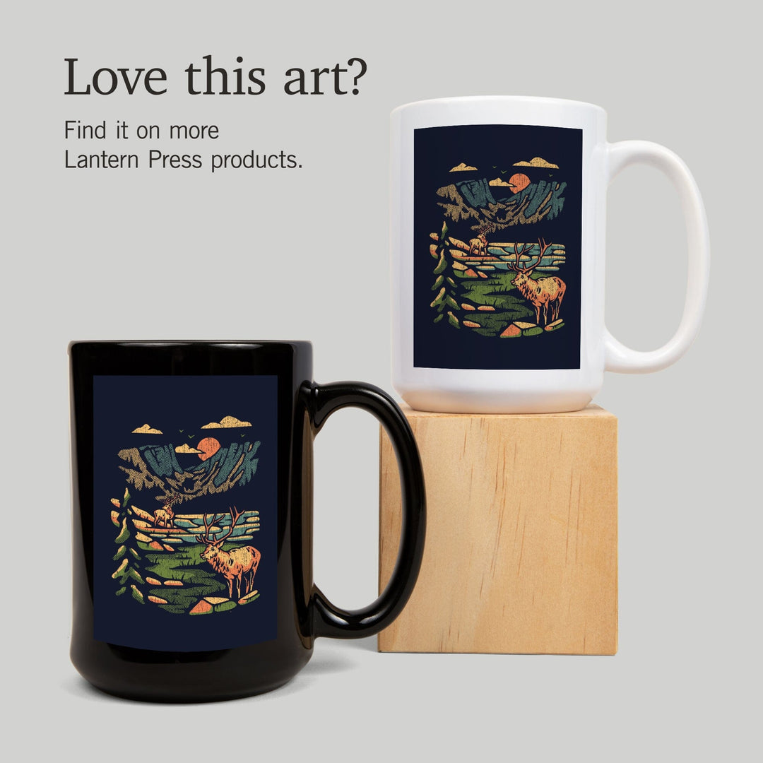 Elk, Distressed Vector, Lantern Press Artwork, Ceramic Mug Mugs Lantern Press 