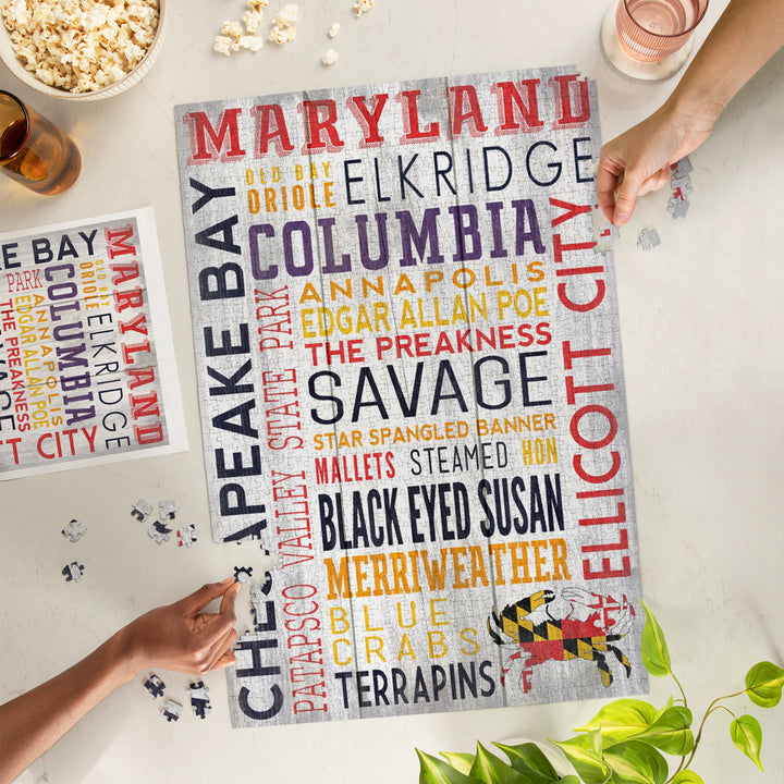 Ellicott City, Maryland, Rustic Typography, Jigsaw Puzzle Puzzle Lantern Press 