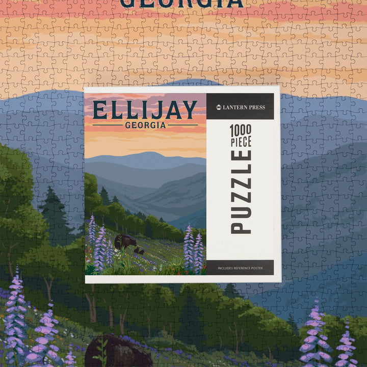 Ellijay, Georgia, Bear and Spring Flowers, Jigsaw Puzzle Puzzle Lantern Press 